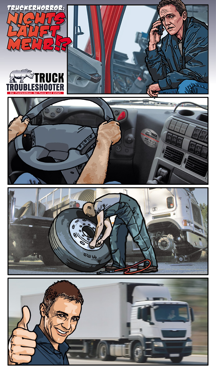 Truck Troubleshooter · Illustrationen · Kampagne Booklet Anzeige Messe